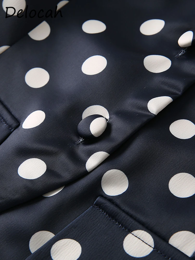 Delocah Augstas Kvalitātes Vasaras Sieviešu Modes Skrejceļa Svārki Komplekti Ar Īsām Piedurknēm Polka Dot Krekls + Augsta Vidukļa Zīmuli Midi Svārki Uzvalki