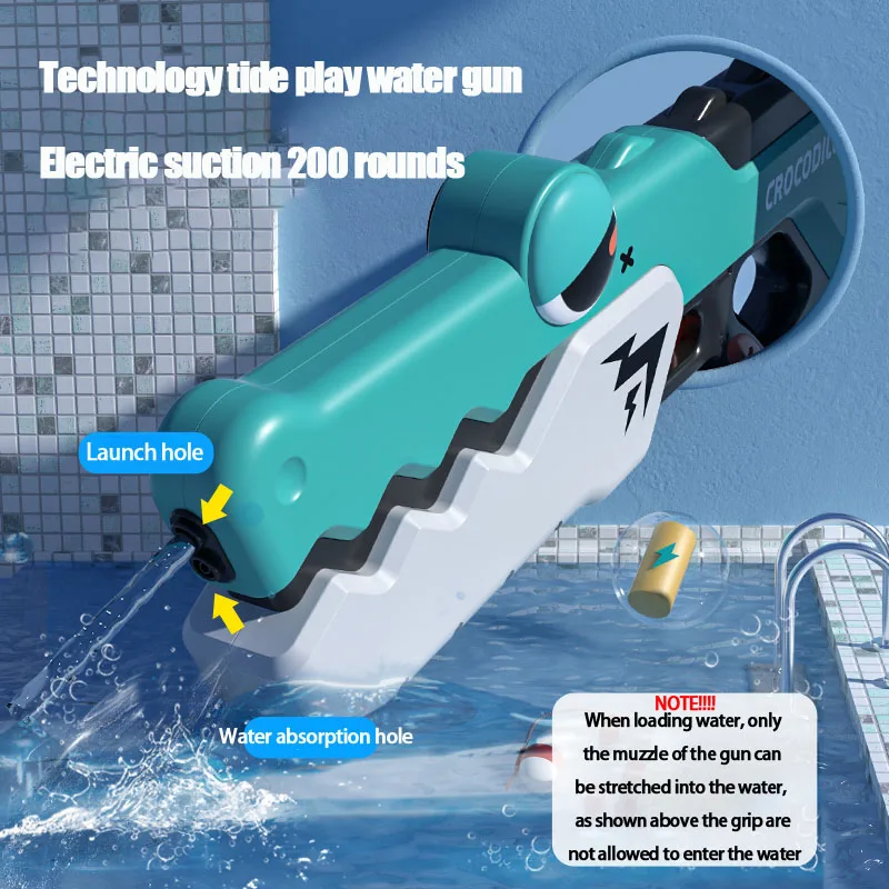 Elektriskie Ūdens Pistoli Bērniem, Rotaļlietas, Liela Izmēra Automātiskā Bez Mērcēšanas Krokodils Automātiskā Blaster Vasaras Āra Puse Spēles Childern Dāvanu