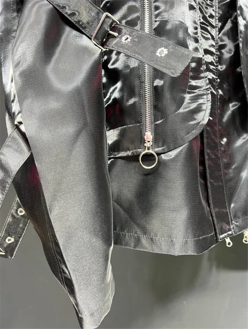 Metāla melns rāvējslēdzēju jakas sieviešu vīriešu Pavasara Rudens lielgabarīta zaudēt jaka žaketes virsdrēbes Y4141