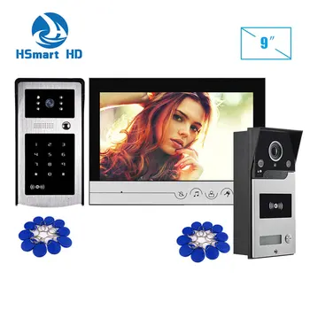 9inch Video Durvju Tālrunis Domofons Durvju zvans Ar RFID IS HD LED Āra Ūdensizturīgs Kamera, Induktīvās Kartes Video Durvju Tālruņa Sistēma