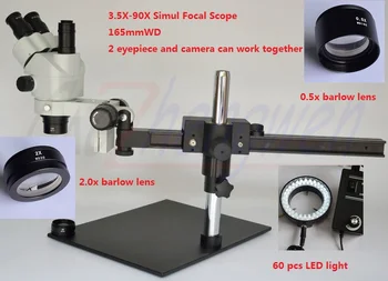 FYSCOPE 3,5 X~90X Vienlaicīgi Fokusa Trinokulara Rokasgrāmata, Stereo Tālummaiņas Mikroskopa PCB Pārbaudes Mikroskopu + 60 led gaismas