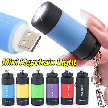 LED Mini Lāpu Gaismas USB Uzlādes Portatīvo Keychain Lukturīti, Āra Ūdensizturīgs Lukturis Tūrisma Pārgājieni Spēcīgu Gaismas Lukturi