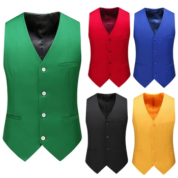 17 Krāsas Boutique Modes Gadījuma tīrtoņa Krāsas Uzvalks, Veste, Vīriešu Slim Fit bez Piedurknēm Oficiālas Uzņēmējdarbības Birojs Veste Plus Lieluma 6XL-M