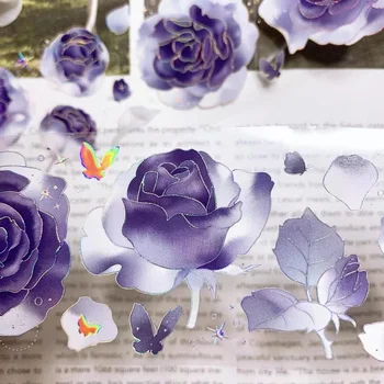 Purpura Rozes Ziedu Fona Sudraba Spīdīga Washi PET Lentes Plānotājs Karšu Pieņemšanas DIY Scrapbooking Plānu Dekoratīvās Uzlīmes