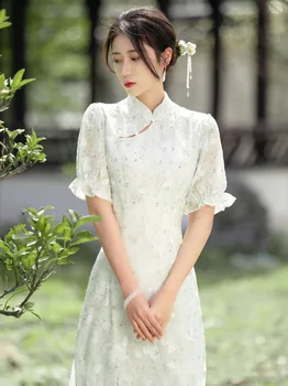 Zaļā Vintage Tradicionālo Ķīniešu Cheongsam Plus Lieluma Sieviešu Kleitas Sievietēm Ilgi Zivs Astei Līdzīgs Kleitu Meitenei Vasaras Qipao