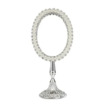 Princese Spogulis Sudraba Metāla Inkrustēts Liela Pērle Aplauzums Spogulis Foto Rāmis Galda Spogulis, 12.7x17.8cm