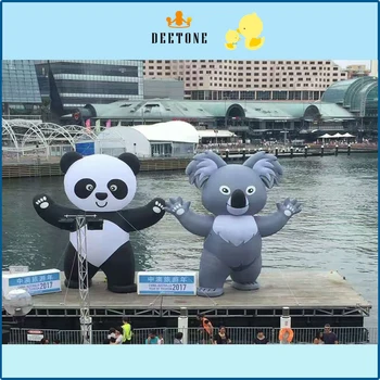 Inflatale panda ar koala karikatūra spēle notikumi