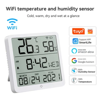 Tuya Smart Home WiFi Temperatūras, Mitruma Sensoru, Smart Dzīves Iekštelpu Termometrs ar LCD Displeju Sensori Alexa, Google Voice