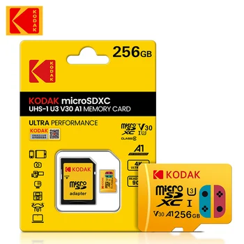 Vairumtirdzniecības Sākotnējā KODAK U3 Micro SD Atmiņas Kartes 256 GB Class 10 V30 4K HD Micro TF Flash Kartes 256 GB ar SD Adapteri, Lai Tālruni