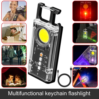 USB Uzlāde 8 Režīmi Keychain, Mini Lukturītis Multi-function Balta/Sarkana/Zaļa/UV/Zilās Gaismas LED Lukturi ar Magnētisko Asti
