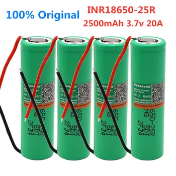 4gab 100% Oriģināls INR18650-25R 2500mAh Zīmolu 18650 Li-Ion 2500mAh akumulatoru Uzlādējams akumulators 3,6 V INR18650 25R+DIY vadu