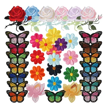 36 GAB. Butterfly Ziedu Dzelzs Par Plāksteri Krāsains Piešūt Appliques Izšuvumi Emblēmu, Logo Plāksteris Aplikācijas Rozes DIY Amatniecības