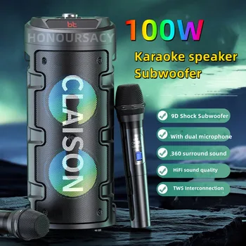 Caixa De Som 100W Augstas jaudas Karaoke Bluetooth Portable Speaker 360 Stereo Bezvadu Subwoofer, RGB Gaismas K Dziesma Plaza Deju Karte