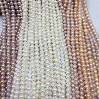 Augstas Kvalitātes 100% Dabīgām Saldūdens Pērļu Zaudēt Krelles Apaļas Pērles 7-8MM DIY Rotaslietu izgatavošana, Kaklarota, Aproce 36 CM