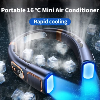 Portatīvo Kakla Ventilators 5 Pārnesumu, Ātruma USB Lādējamu Bladeless Dzesēšanas Neckband Digitālais Displejs Ventilatora Gaisa Dzesētāja Ventilatoru Atmosfēru Gaismas