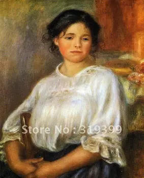 Eļļas Glezna Reprodukcijas uz linu audekla,jauna sieviete sēž ar pierre auguste renoir,Bezmaksas DHL Piegāde,roku darbs,Augsta kvalitāte