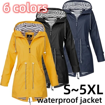 6 krāsu sieviešu āra ūdensizturīgs un ūdensnecaurlaidīgs jaka gadījuma zaudēt kapuci pretvēja jaka lielgabarīta jaka