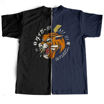 Piliens Kuģniecības 100% Kokvilnas Tiger Drukāt Unisex T Krekls ar Īsām Piedurknēm Streetwear Vīriešu T Brīvs t-krekls Vīriešu Tee Krekls