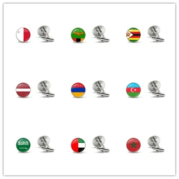 Malta Zambija Zimbabve Latvijā Armēnijas, Azerbaidžānas, Saūda Arābija, AAE, Marokas Valsts Karoga 16mm Stikla Cabochon aproču pogas Vīriešiem