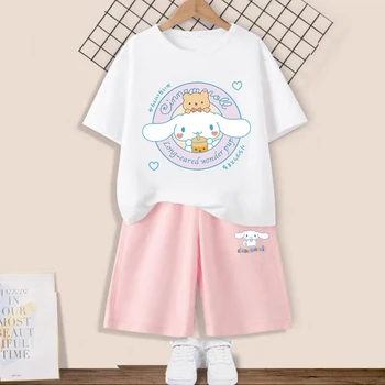 Vasaras Kuromi Cinnamoroll Bērnu T-Krekls, Bikses, 2gab/komplekti Sanrioed T Krekls Anime Ikdienas Drēbes Bērns, Meitene, Zēns, Sporta Dāvanu
