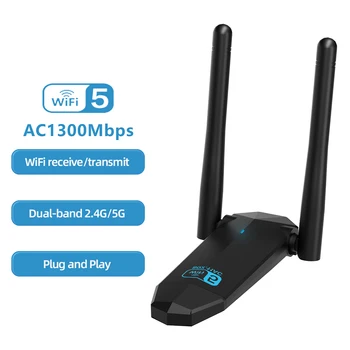 WiFi Bezvadu Tīkla Kartes USB 3.0 1300M 802.11 ac LAN Adapteri AC1300 ar grozāms Antenu Klēpjdatoru, Mini Wifi Dongle
