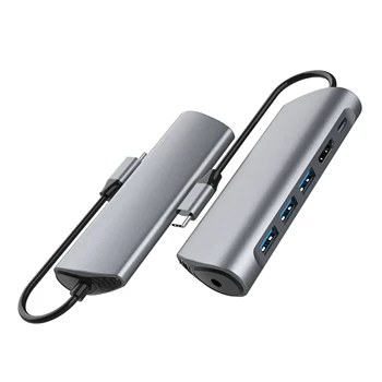 HUB USB C 4K HDMI saderīgu USB 3.0 Adapteris 6 in 1 C Tipa PD Audio Dock Stacija MacBook Pro Gaisa Sadalītājs