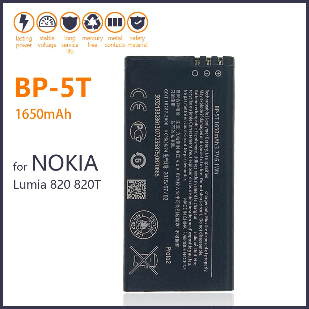 100% Oriģināls BP-5T Akumulatoru Nokia Lumia 820 820T Bultiņas RM-878 825 1650mAh Tālruni Noliktavā Jaunas Baterijas+Izsekošanas numuru