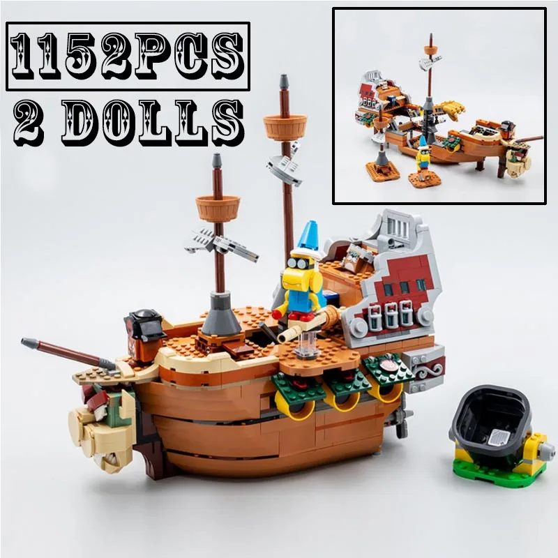 1152pcs 71391 Bowser ir Dirižablis, Celtniecības Bloki, Laivas Modeli, Radošu Spēli Pirātu Kuģis Ķieģeļi Rotaļlietas Bērniem Dzimšanas diena Ziemassvētku Dāvanu