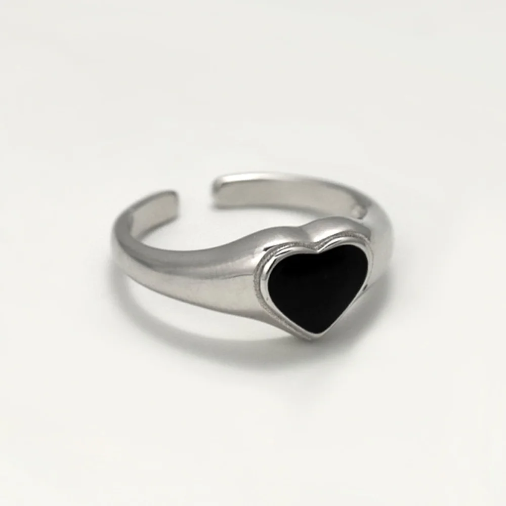 2023 Jaunu Modes Vienkārša Sirds Vintage Mīlestību Gredzenu Personalizētu Regulējams Atvēršanas Modes Black Ring Girl Rotaslietas