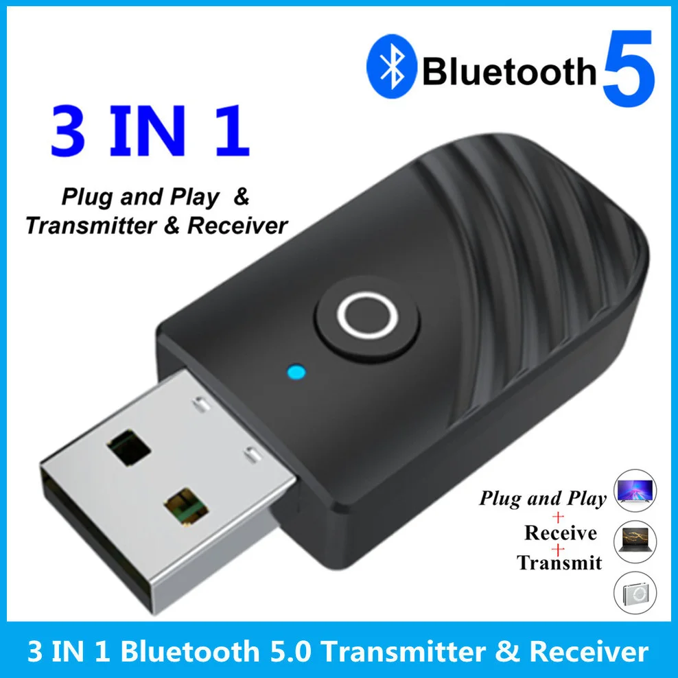3 in 1 USB Bluetooth 5.0 Audio Uztvērējs, Raidītājs Attiecas uz Datoru, TV Adapteri Auto Dual Produkcija Skaļruņi Austiņas