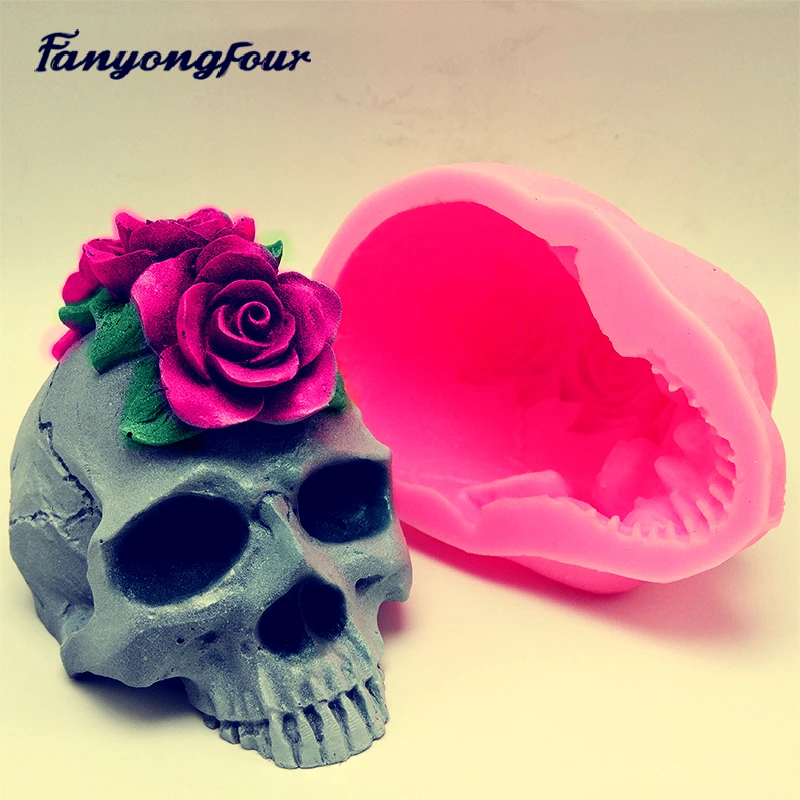 3D rožu galvaskausa silikona veidnē pomādes kūka pelējuma sveķu apmetums, šokolādes, sveces, konfektes, pelējuma bezmaksas piegāde