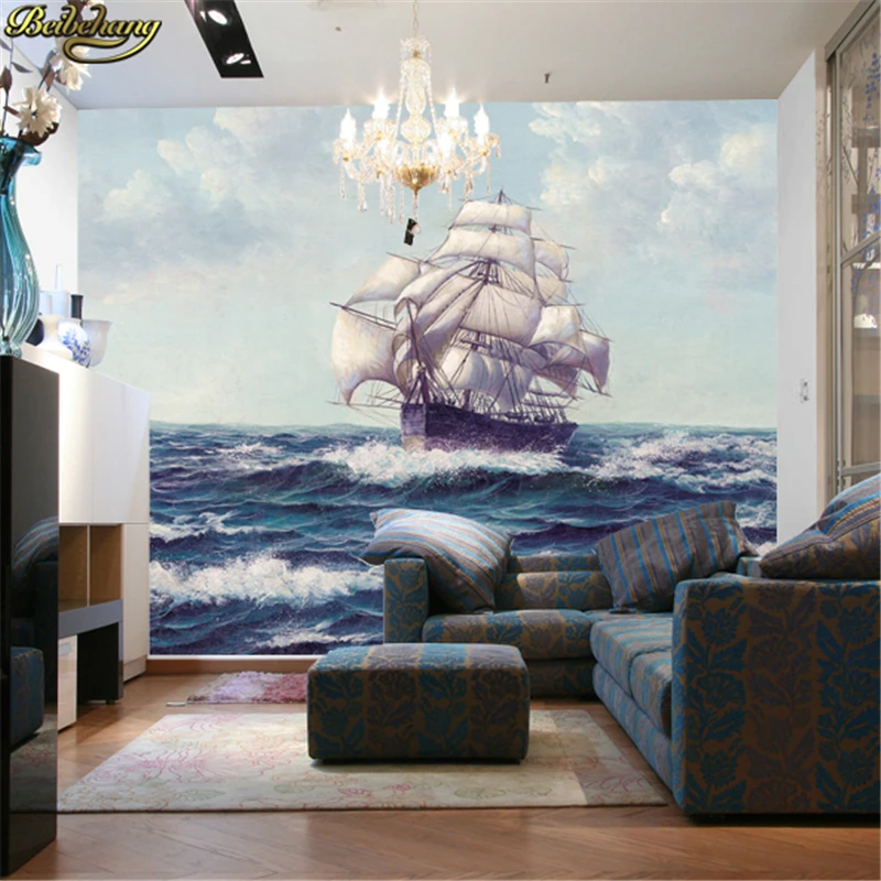 beibehang Bezšuvju gluda buru kuģis, liels sienas gleznojums dīvāns guļamistabā TELEVIZORA fona tapetes 3d papel de parede infantil