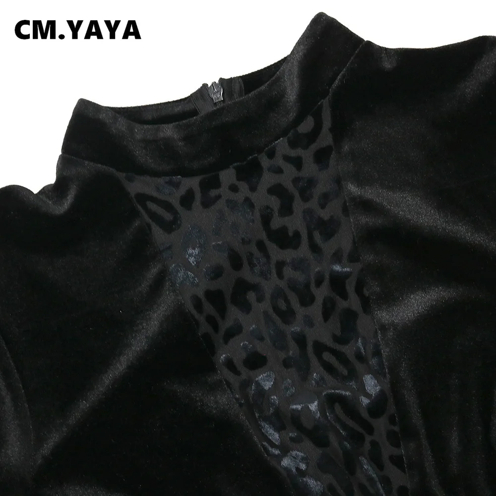 CM.YAYA Sieviešu Spalvas Līmēšana augstu uzrullētu apkakli Leopard Acs Samta Raibs Bodycon Midi Mini Kleita Seksīga Nakts Puse Zīmuli Kleitas