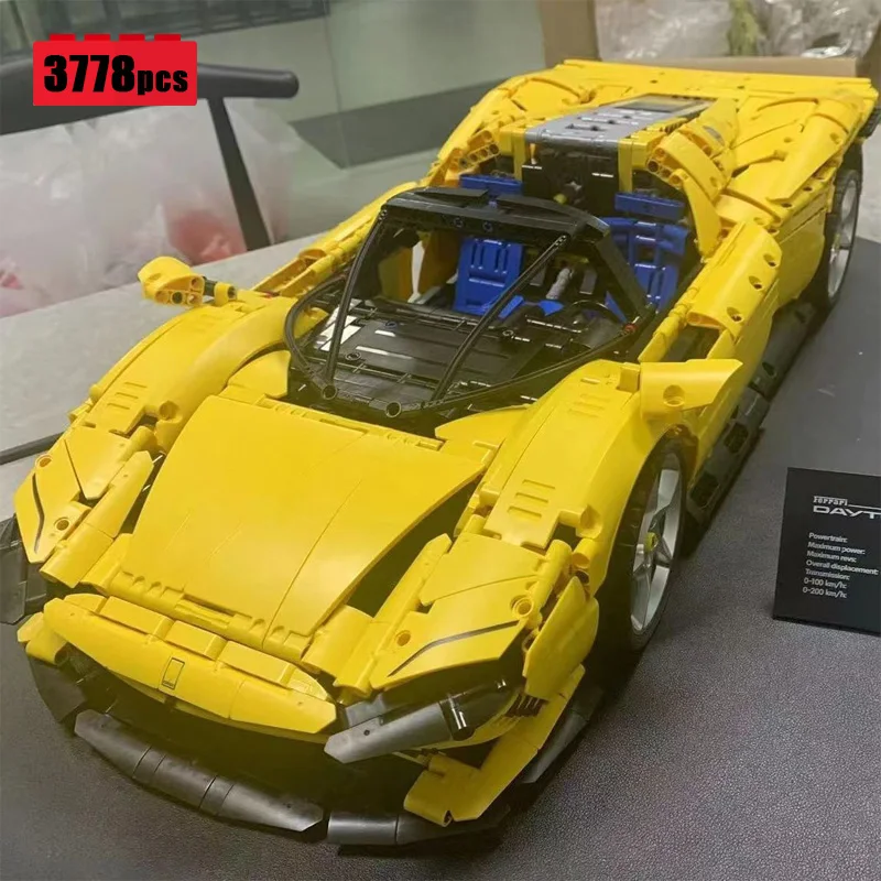 NOLIKTAVĀ Sporta Auto Daytona SP3 Celtniecības Bloki Modelis 3778pcs Dzeltena Transportlīdzekļa Ķieģeļi Fit 42143 Rotaļlietas Zēniem Ziemassvētku Dāvanu Komplekts