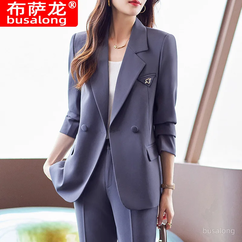 Pelēka Augstas kvalitātes Mētelis Sieviešu 2023 Pavasarī un Vasarā Mazie Pielāgota Uzvalks Formālās Drēbes Ikdienas Biznesa Attire Interviju Modes S