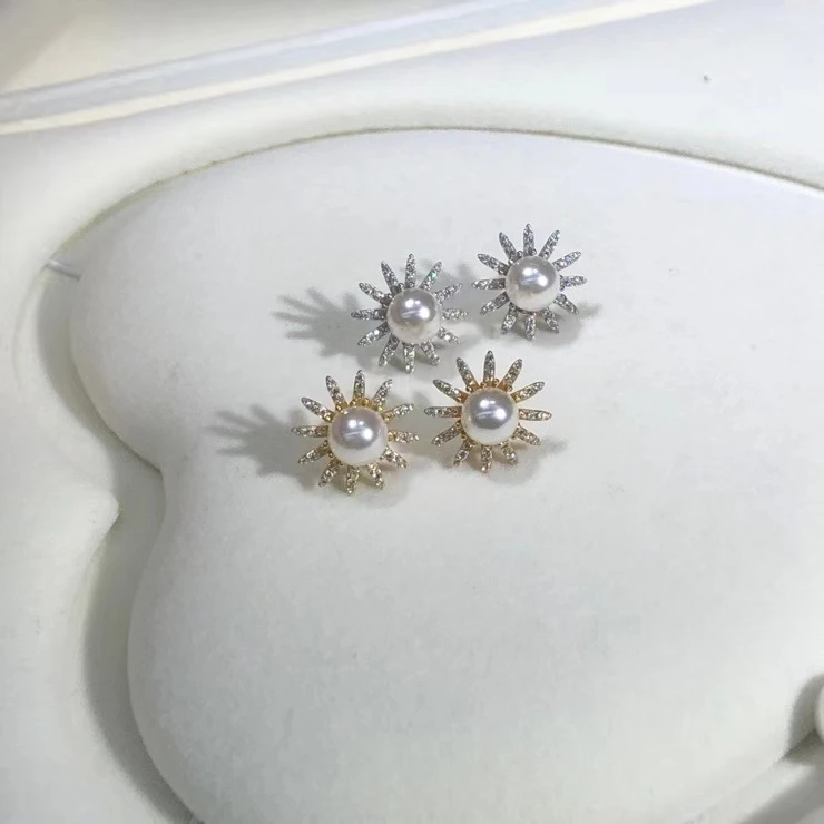Ziedu Formas 925 Sterling Sudraba Auskari Secinājumi Uzstādījumi Bāzes Montāžas Daļas Aksesuārs 5-6mm Pērles