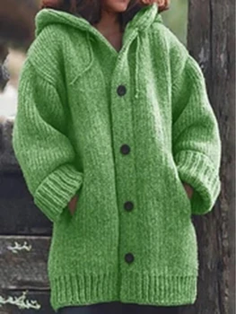 Lielgabarīta Džemperis Trikotāžas Jaka Džemperis Sievietēm Korejas Modes Ilgi Jaka Sievietēm Braukā Kapuci Brīvs Džemperis Mētelis Sievietēm