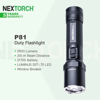 Nextorch P81 Super-Spilgti Augstas Jaudas Maksājuma Lukturīti, ar Uzlādējamu 21700 Akumulatoru, 2600LM, 4 LED Indikatori Self Defense
