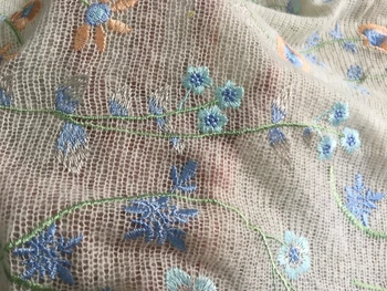 Salds Debesis Zilas Mazas Ziedu Izšuvumu Mohēra Trikotāžas Modes Auduma DIY Izšūtu Auduma