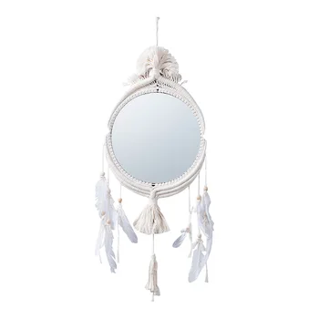 Bohemian Dekoratīvs Spogulis Macrame Spogulis, Gobelēns, Veranda Dekoratīvs Spogulis ar Rokām austi Spogulis Sienas Apdare