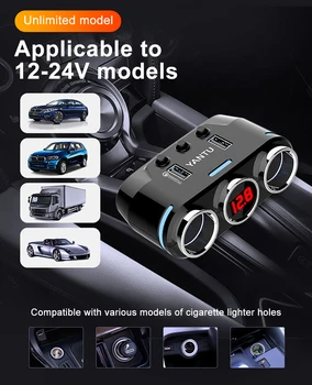 12V-24V Automašīnas piepīpētāja Ligzdas Sadalītājs Plug LED USB Lādētāja Spraudņa Adapteris, Ostas 3 Veidu Automātiska Mobilo Tālruņu DVR Piederumi