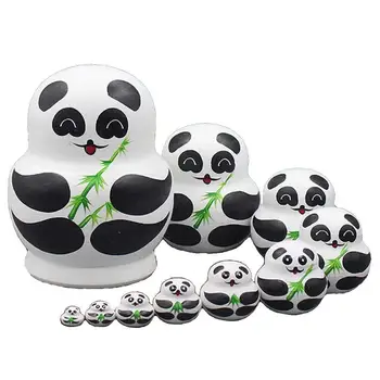 10Pcs/Set Koka Panda Dzīvnieku krievijas Ligzdošanas Lelles Rotaļlietas Roku darbs Amatniecības Bērniem Dāvanu