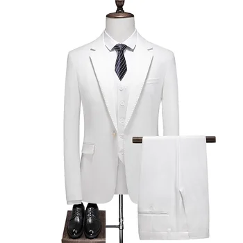 Četri Gadalaiki Skaists Uzvalks Trīs Seti, vienkrāsainu (žakete + Veste + Bikses) Modes Biznesa Atpūtas Biroja Vīriešu Slim Uzvalks