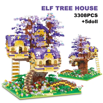 3308PCS Elf Sakura Koka Māju Celtniecības Bloki Meža Salona Villa Dārza Arhitektūras Modeli, Mikro Apkopot Ķieģeļi, Rotaļlietas, Dāvanas Bērniem,