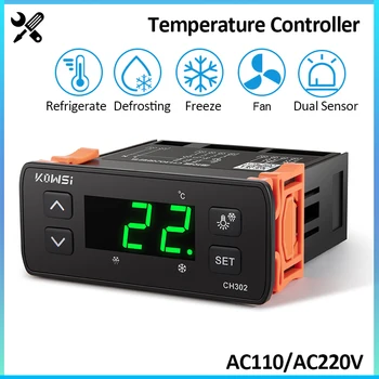 AC110/AC220V Thermoregulator Digitālais Temperatūras regulators Ledusskapja Atkausēšana Signalizācijas Apkures Kontrole ar Dual NTC sensors