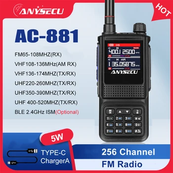 Anysecu AC-881 5W Walkie Talkie Šķiņķis divvirzienu Radio lieljaudas rācijām Profesional UHF, VHF USB C Tipa Lādētāju FM radio