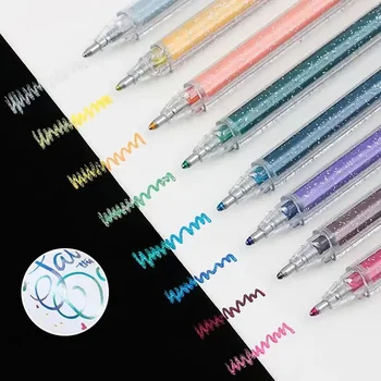 8 Krāsas Spīguļi, Pildspalvas Krāsa Mainās Flash Gēla Pildspalva DIY Zīmējumu Grafiti Atzīmētājs Kancelejas preces, Skolas Piederumi