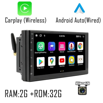 7 Collu Auto Radio Carplay Android Auto, 2+32G Android 10.1 2Din GPS Multimēdiju Atskaņotāju, Bluetooth, FM, Kameras, Spogulis Saites