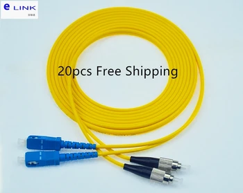 20pcs SC-FC fiber optic patch cord duplex vienotā režīmā, 3.0 mm G652D jaka dzeltena kabeli, optiskās džemperis bezmaksas piegāde ELINK