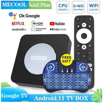 Mecool KM2/KM2 plus 4K Android TV Box Amlogic S905X4 2GB 16GB USB3.0 100M LAN 2.4 G 5G WiFi dolby atmos Audio TV KASTĒ 2022 jaunas